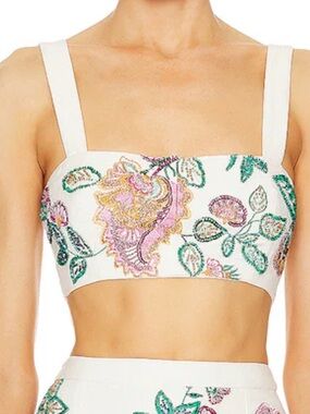 MISA Los Angeles White Floral Dress (White, Pink, Green)